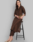 Suhana Brown V-neck Kurta & Pant - Set of 2
