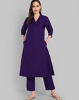 Suhana Jamun V-neck Kurta & Pant-Set of 2