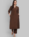 Suhana Brown V-neck Kurta & Pant - Set of 2