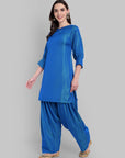Radiant Blue Kurta with Farshi Salwar and Dupatta Set