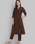 Suhana Brown V-neck Kurta & Pant - Set of 2