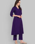 Suhana Jamun V-neck Kurta & Pant-Set of 2