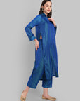 Ink Blue Shirt style Collar Kurta Pant Set