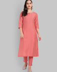 Boat Neck Peach Kurta & Pant-Set of 2