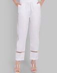 Classic White Straight-Fit Pants with Delicate Lace Inlays