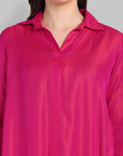 Hot pink shirt style collar kurta pant set