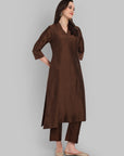 Suhana Brown V-neck Kurta & Pant - Set of 2