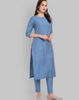 Boat Neck Light Blue Kurta & Pant Set