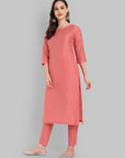 Boat Neck Peach Kurta & Pant-Set of 2