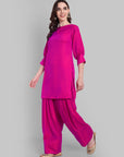 Hot Pink Kurta with Farshi Salwar and Dupatta - Set of 3