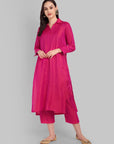 Hot pink shirt style collar kurta pant set