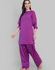 Vibrant Purple Kurta with Farshi Salwar and Dupatta Set