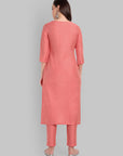 Boat Neck Peach Kurta & Pant-Set of 2