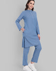 Sui Dhaga Sky Blue Straight Fit Kurta with Mandarin Collar Set of 2