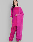 Hot Pink Kurta with Farshi Salwar and Dupatta - Set of 3