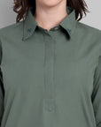 Olive Green Solid Shirt Collar Kurta with Harem Pants Set