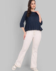 Navy blue Peplum pleated top