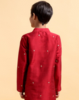 Deep Red Embriodery Cotton Silk Kurta with Dhoti Set
