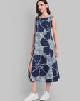Lopa Indigo Floral Print Sleeveless Midi Dress