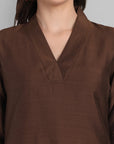 Suhana Brown V-neck Kurta & Pant - Set of 2