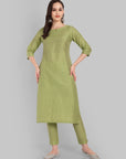 Boat Neck Light Green Kurta & Pant - Set of 2