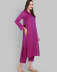 Purple Shirt style collar kurta pant set