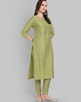 Boat Neck Light Green Kurta & Pant - Set of 2
