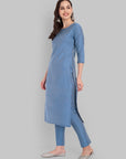 Boat Neck Light Blue Kurta & Pant Set