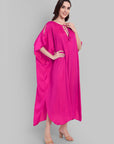 Hot Pink Satin Kaftan with Tie-Up Neckline