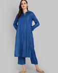 Ink Blue Shirt style Collar Kurta Pant Set