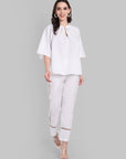 Classic White Straight-Fit Pants with Delicate Lace Inlays