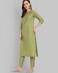 Boat Neck Light Green Kurta & Pant - Set of 2