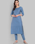 Boat Neck Light Blue Kurta & Pant Set