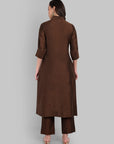 Suhana Brown V-neck Kurta & Pant - Set of 2