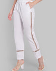 Classic White Straight-Fit Pants with Delicate Lace Inlays