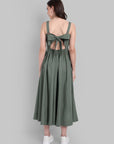 Olive Green Sleeveless A-Line Midi Dress