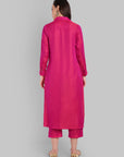 Hot pink shirt style collar kurta pant set