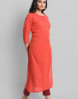 Gray Red Woven Teekee Cotton Kurta