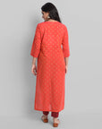 Gray Red Woven Teekee Cotton Kurta