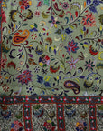 Dim Gray Green Kalamkari Pashmina-Cashmere Stole