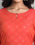 Tomato Red Woven Teekee Cotton Kurta