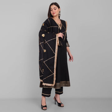 Gray Amreen Black and Gold Anarkali with Dupatta - Set of 3