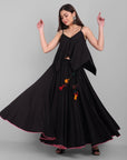 Black Handkerchief Crop Top with 100 Kalis Skirt Set