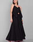 Ethinc Black Crop Top with Kalis Skirt Set