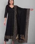 Black Angrakha Kurta with Dupatta Set