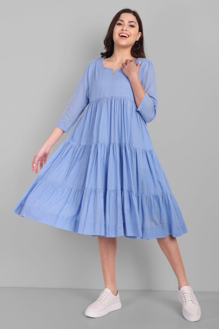 Azure Mul Cotton Graduated Short Dress
