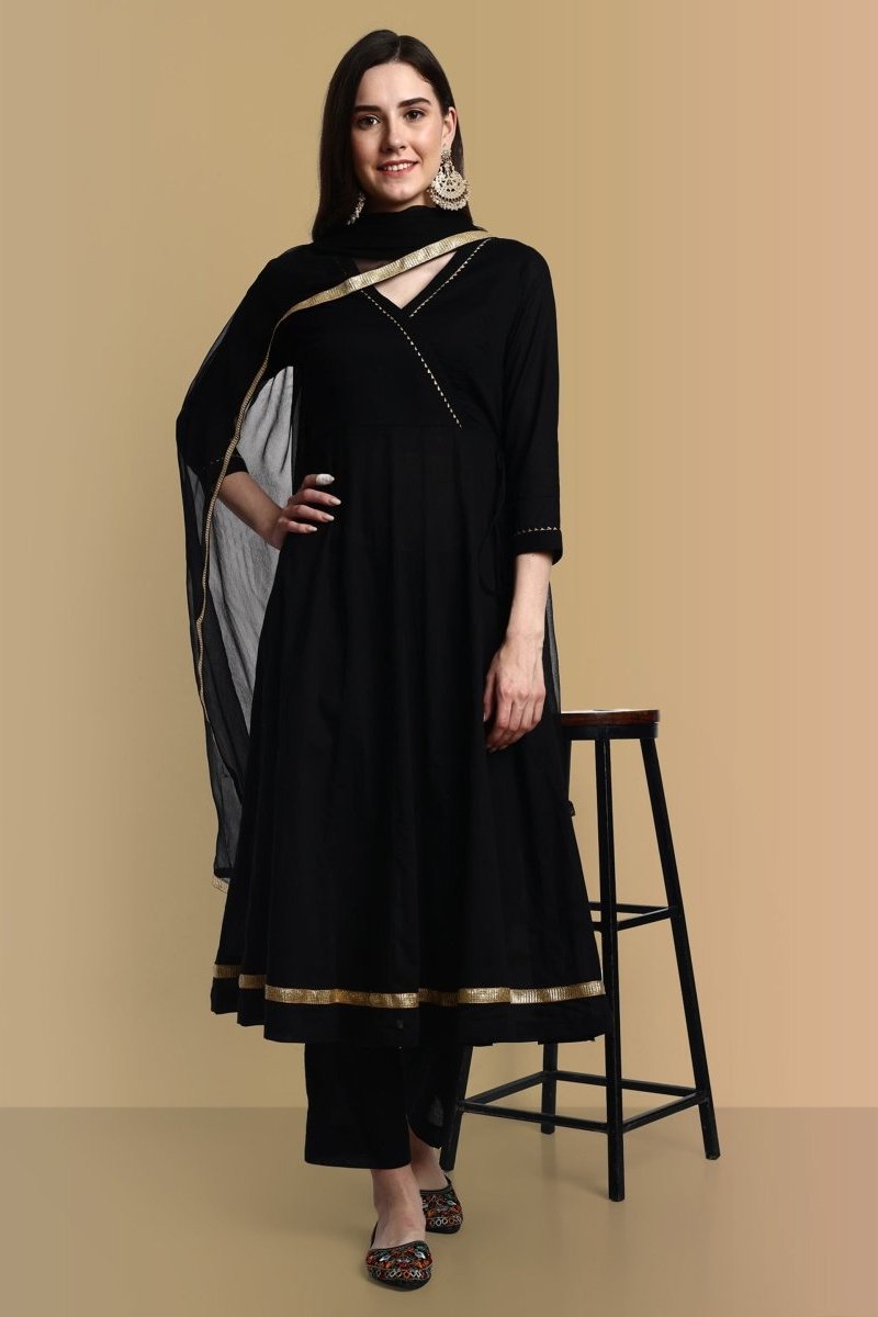 Black Anarkali with Pant and Dupatta - Set of 3 Mera Rang Black Anarkali with Pant and Dupatta - Set of 3 Mera Rang
