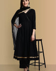 Black Anarkali with Pant and Dupatta Set