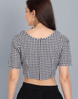 Black and white checkered blouse outfit