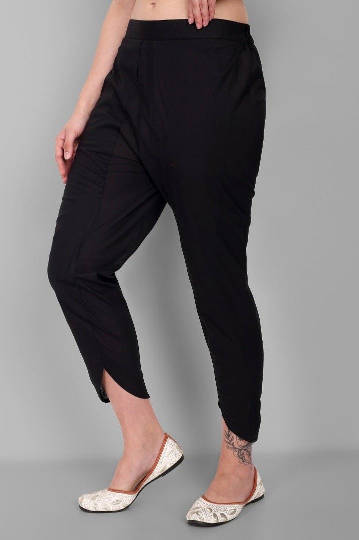 Women Black Cotton Tulip Pant